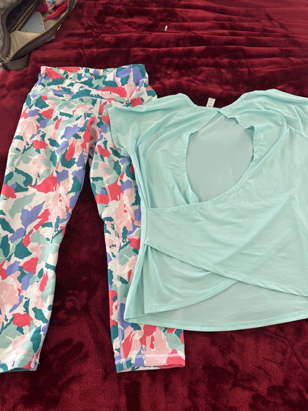 Marika Teal Crop Leggings S and top M Teal, Purple, Aqua nwot